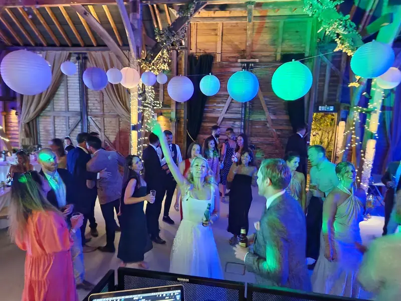 Barn wedding with paper lanterns